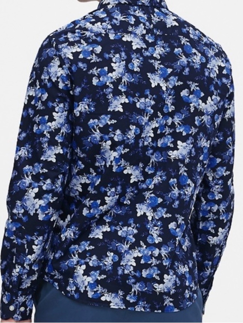 Banana Republic untucked slim luxe poplin blue Shirt with Floral design